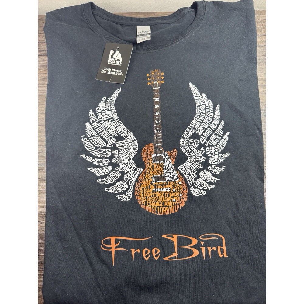 LA Pop Art NWT Long Sleeve Free Bird Guitar w/ Wings Song Lyrics Shirt Adult 2XL
